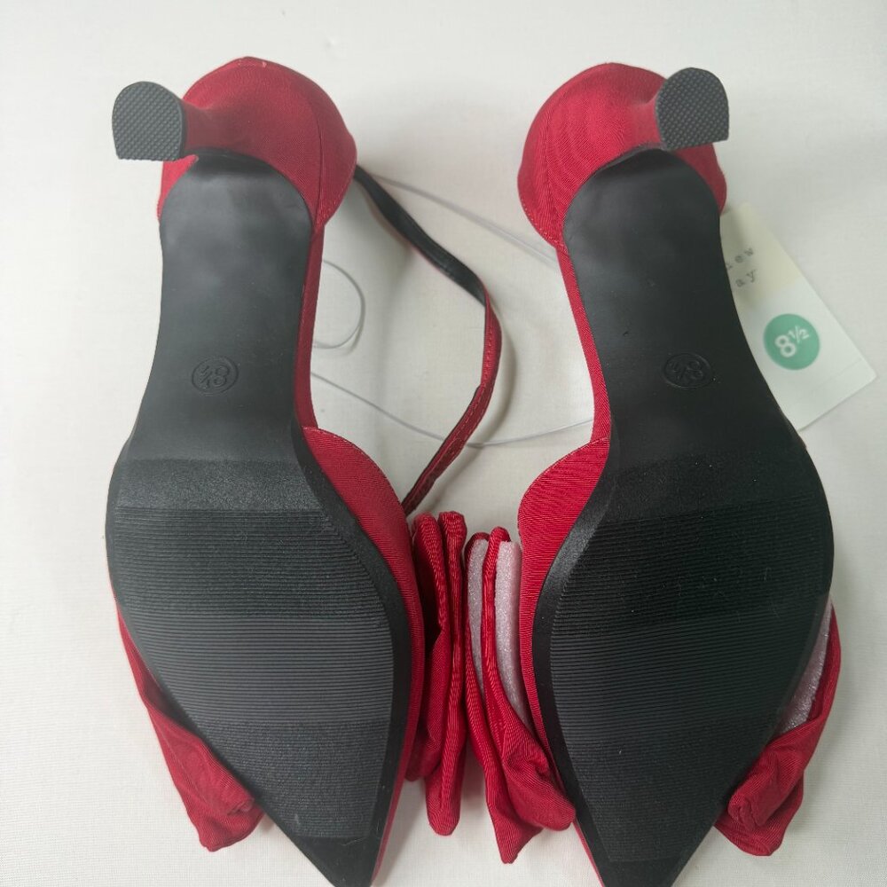 A New Day Red Bow Heels Size 8.5 Women’s Satin Pointed Toe Kitten Heel NWT - Picture 7 of 8